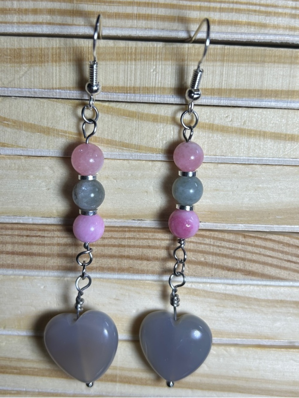 3/$25 Gray Agate Heart Dangle Earrings